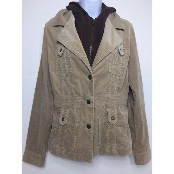 For Joseph Fortune Women's Hooded Beige Pinwale Corduroy Zip Front Jacket  M - Picture 1 of 7